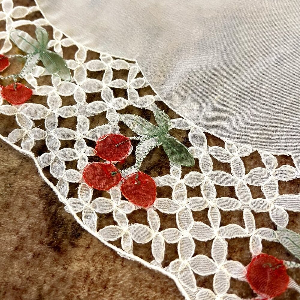 Cottagcore Sheer Cherry & Lace Fabric curtain valance 58"x12"